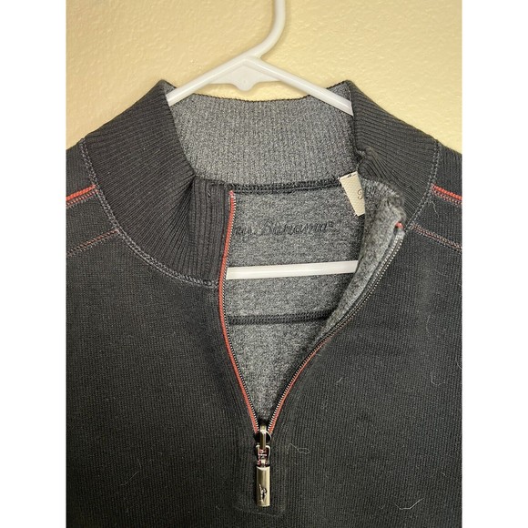 Tommy Bahama Pullover Men's Large Black 1/4‎ Zip Sweater Cotton Long Sleeve - Picture 2 of 9